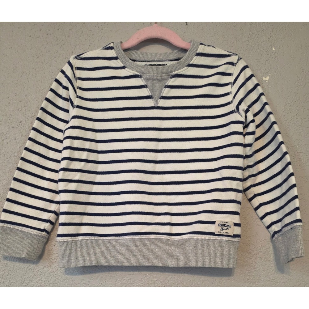 OshKosh Bgosh Kids Navy Blue White Striped Crew Neck Pullover Sweatshirt - Picture 2 of 7